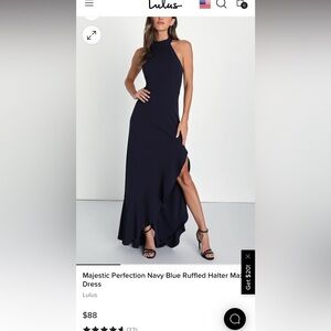 Lulus Majestic Perfection Navy Blue Ruffled Halter Maxi dress